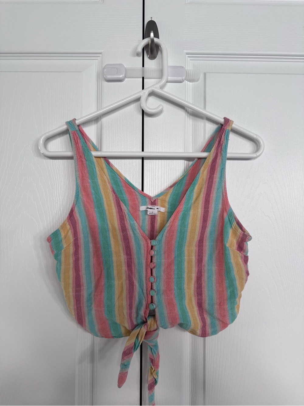 O’Neill | Striped Tie-Front Crop Tank | Size Large